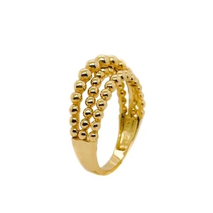 14K Echt Gold Ausgefallen Drei Schichten Poliert Perlen Gelbgold Ring Größe 6 & 7 - Bild 1 von 6