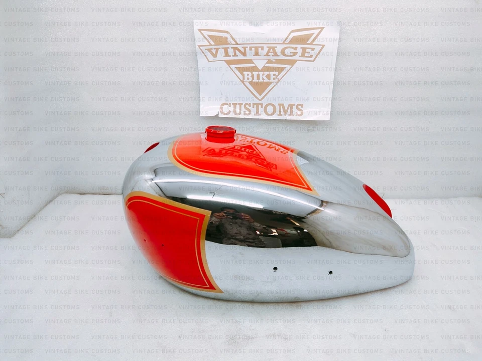 Tanque de gasolina para Matchless Amc Twin G9 G12 en cromo pintado de rojo con tapa (tanque de combustible) Foto 1 de 4