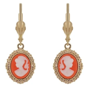 Boucles d'oreilles pendantes Camée orange Plaqué Or et Résine - Idée cadeau - Imagen 1 de 4