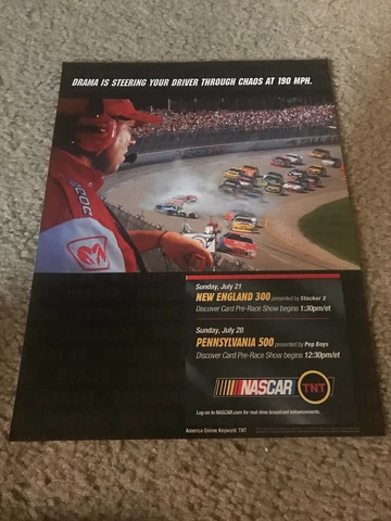Vintage NASCAR ON TNT Poster Print Ad 2002 PENNSYLVANIA 500 2002 NEW ENGLAND 300 Cover