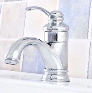 Polished Chrome Brass Single Handle 1 Hole Bathroom Wash Basin Faucet Mixer Tap - Picture 1 of 8