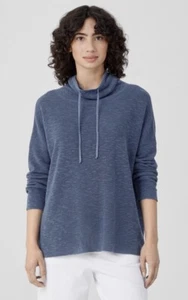 NWT Eileen Fisher Organic Linen Cotton Slub Funnel Neck Top Sz S Dusk Blue $198 - Picture 1 of 5