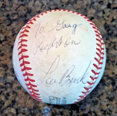 LOU BROCK, GEORGE KISSELL & AL SANTORINI, Cardinals, signed Feeney Baseball PSA - Image 1 of 4