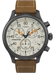 Timex Men’s TW2T73100 Expedition Chronograph Brown Leather Strap Indiglo Watch