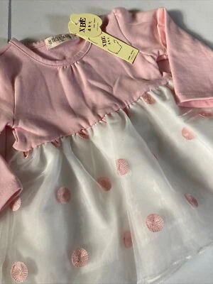 XBE Pink & White Polkadot ￼Silk Bottom Dress Sz M Toddler/Baby Long Sleeve China - Image 1 of 4