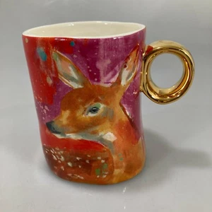 Lauren Carlson Walcott Deer Fawn Red Coffee Mug for Anthropologie 12 oz - Picture 1 of 5