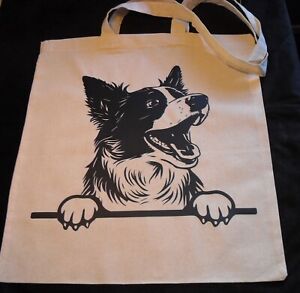 Border Collie dog cotton tote shopping bag