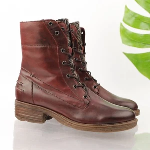 OTBT Womens Carlsbad Boot Size 8.5 Burgundy Leather Combat Lace Up Mid Bootie - Picture 1 of 16