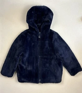 Zara Girls Faux Fur Jacket Hooded Coat Navy Size 10 Cozy Soft Warm Chic EUC - Picture 1 of 5