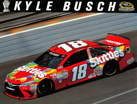 KYLE BUSCH  #18 SKITTLES / 2015 SPRINT CUP CHAMPION NASCAR POSTCARD   HTF!!! Cover