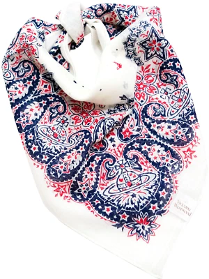 Vivienne Westwood Bufanda Algodón Orbe Estrella Paisley Crema Azul Marino Rojo 59cm Nuevo Foto 1 de 4