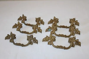 Antique Brass Furniture Pulls French Leaves 5 1/2" Matching Set 6 - Picture 1 of 13