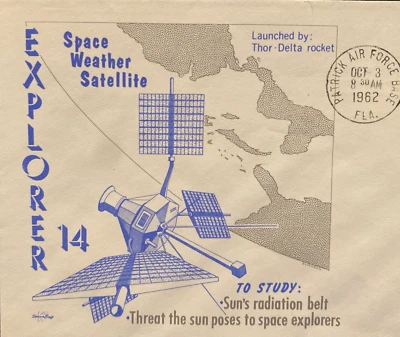 SPACE WEATHER SATELLITE/EXPLORER-14/ SWANSON VINTAGE SPACE COVER PAFB OCT 3 '62 - Image 1 of 4