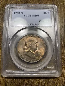 (TP#274) TONED 1952-S PCGS MS65 Franklin Half Dollar 50c - Picture 1 of 2