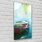 Glass Print Wall Art 60x120 long boat on island in Thailand sea mountain