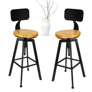 2X Taburete de Bar Retro con Respaldo Metal Pedal y Silla Vintage Madera Ajustable - Imagen 1 de 10