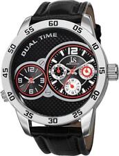 Joshua & Sons JS97SSB Dual Time Day Date GMT Red Accented Mens Watch