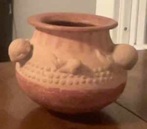 Vintage Medium Size Redware Pottery Vase. Raised Design Exterior. 5" Tall. - Picture 1 of 5
