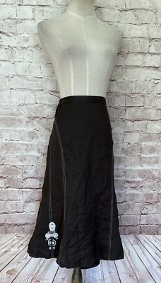 FALDA DONNA VINCI TALLA 20 NUEVA Ramie Lino W38-42 Marrón Bordado Midi Foto 1 de 4