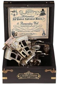J. Scott London Brass Ship History Sextant with Hardwood Box. Vintage Solid Anti - Picture 1 of 1