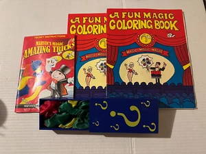 LOT OF MARVIN'S MAGIC INSTRUCTION BOOK, TWO COLORING BOOKS & BOX OF SILK ITEMS - Picture 1 of 11