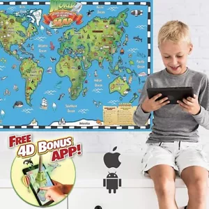 Mapa del mundo educativo interactivo con aplicación gratuita póster juguete para niños nuevo en caja - Imagen 1 de 7
