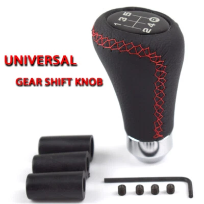 5 Speeds Car Shifter Leather Red Stitche Gear Stick Shift Knob Universal Manual - Image 1 of 4