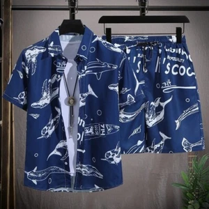 Men's Hawaiian Beach Set Single Breasted Short Sleeve Shirt and Shorts Casual - Bild 1 von 29