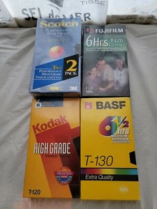 Lote de 5 cintas de video VHS en blanco totalmente nuevas Kodak Fujifilm Basf escocés - Imagen 1 de 2
