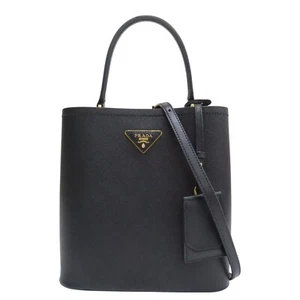 PRADA Panier Shoulder Handbag Calfskin Black 1BA212 - Picture 1 of 23
