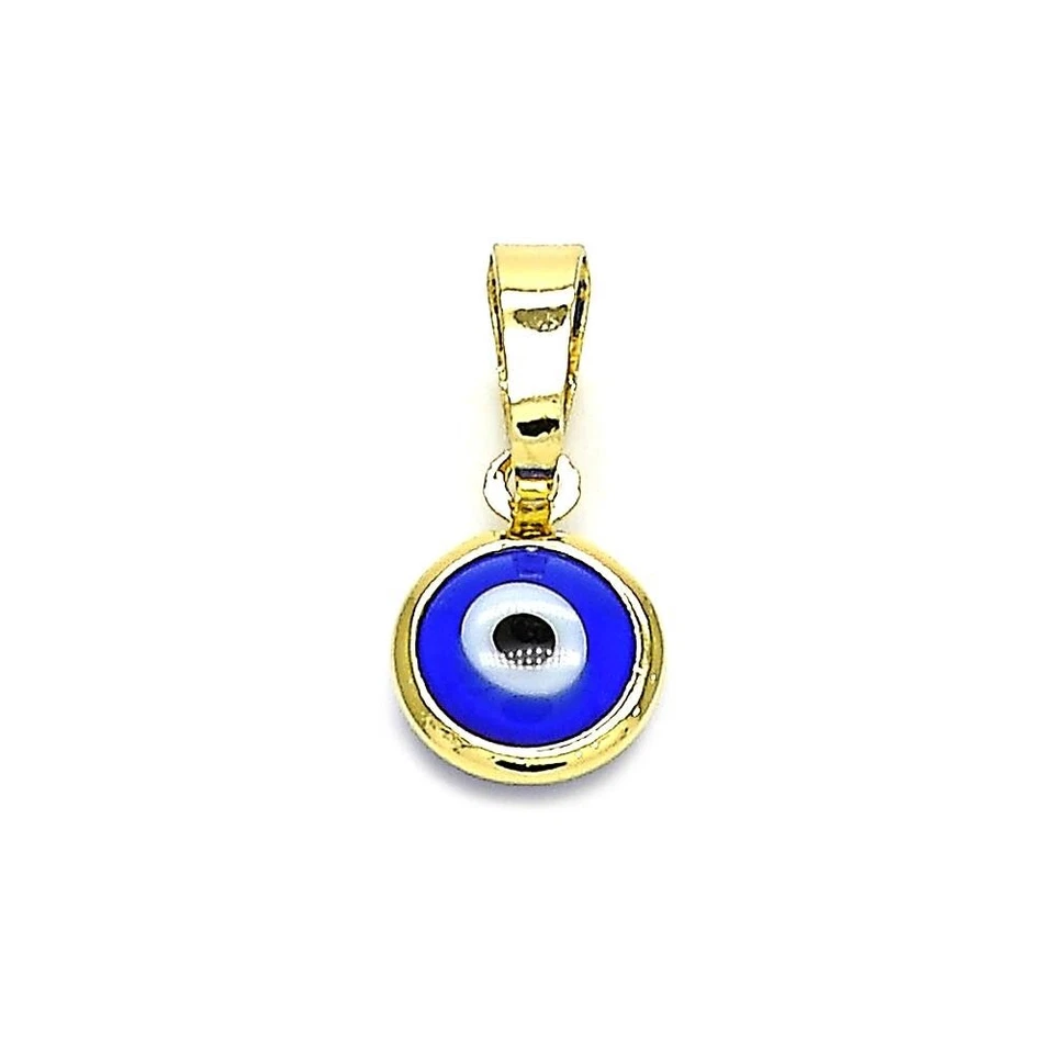 14K GOLD PLATED PENDANT 9MM BLUE EVIL EYE IN BEZEL SETTING & BALE FOR CHAIN M720 - Image 1 of 1