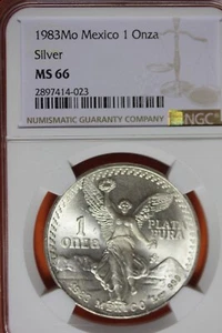 1983 Mo MS 66 Mexico Libertad 1 Onza Silver NGC #B41516 - Picture 1 of 2