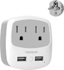 Germany France Travel Power Adapter,TESSAN Schuko Plug with 2 USB Ports 2 AC Out