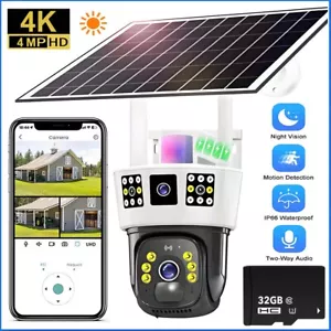4MP Solar Security PTZ Cameras WiFi Surveillance Cam with Dual Lens Night Vision - Picture 1 of 16