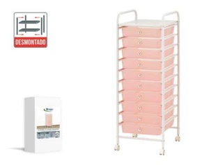 Mueble cajonera organizador de Plástico con 4 ruedas y 10 alturas color rosa - Imagen 1 de 3