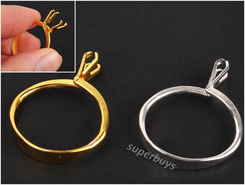 2pc Gold & Silver Display Ring Gemstone Holder Jewellery Spring Prong Claw Gem