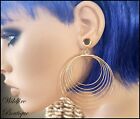 Pair Glamour Gold Big Hoop Dangle Stainless Steel Ear Tunnels Plugs 6-30mm