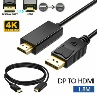 DISPLAYPORT DP TO HDMI HD GOLD CABLE CORD ADAPTOR DISPLAY MONITOR PC LAPTOP 1.8M - Image 1 of 3