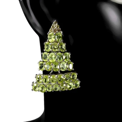 925 Sterling Silver Earrings Oval Peridot Sapphire Natural Gemstone Jewelry - Image 1 of 4