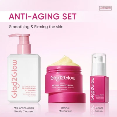 Glad2Glow 3 In1 Skincare Set Cleanser+Moisturizer+Serum face wash Anti-Aging Set - Image 1 of 4
