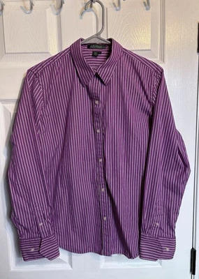 Blusa Lauren Ralph Lauren L Rayas Púrpura Abotonada Foto 1 de 4