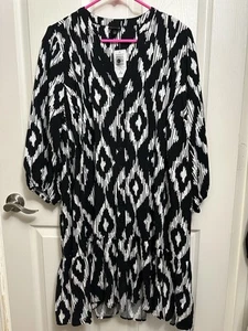 Torrid Dress Black & White Ikat Print Trapeze - Size 1X (14–16) - NWT - Picture 1 of 16