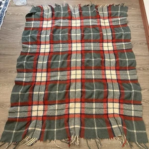 Vintage Wool Plaid Cutter Blanket 41x51 Green Red Tartan  RL  Christmas Style - Picture 1 of 7