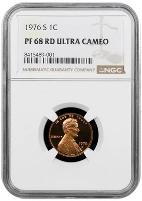 1976 S Proof Lincoln cent graded by NGC PF 68 RD  ULTRA CAMEO - Image 1 of 2
