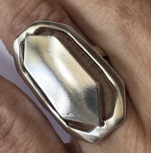 Vintage Taxco Mexico Long Sterling Silver Band Modernist Geometric Ring Size 7 - Picture 1 of 18