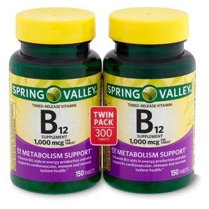Spring Valley Timed-Release Vitamin B12 Tablets Twin Pack, 1,000 mcg, 300 Count - Picture 1 of 6