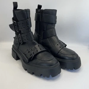 River Island Women’s 3 Buckle Chunky Black Boots UK Size 6 RRP £50 - Picture 1 of 13