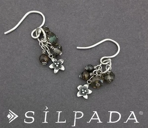 SILPADA Sterling Silver SMOKY QUARTZ & BRONZITE Flower Earrings~#W1763~NEW! - Picture 1 of 5