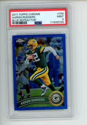 2011 Topps Chrome Aaron Rodgers #100 Blue Refractor 197/199 PSA 9 MINT - Image 1 of 4