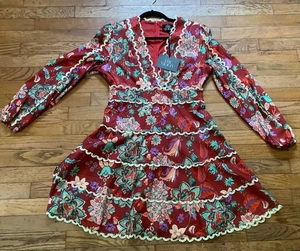 The Moon Women's Size M Red Multicolor Floral Tiered Romantic Boho Dress - Picture 1 of 4